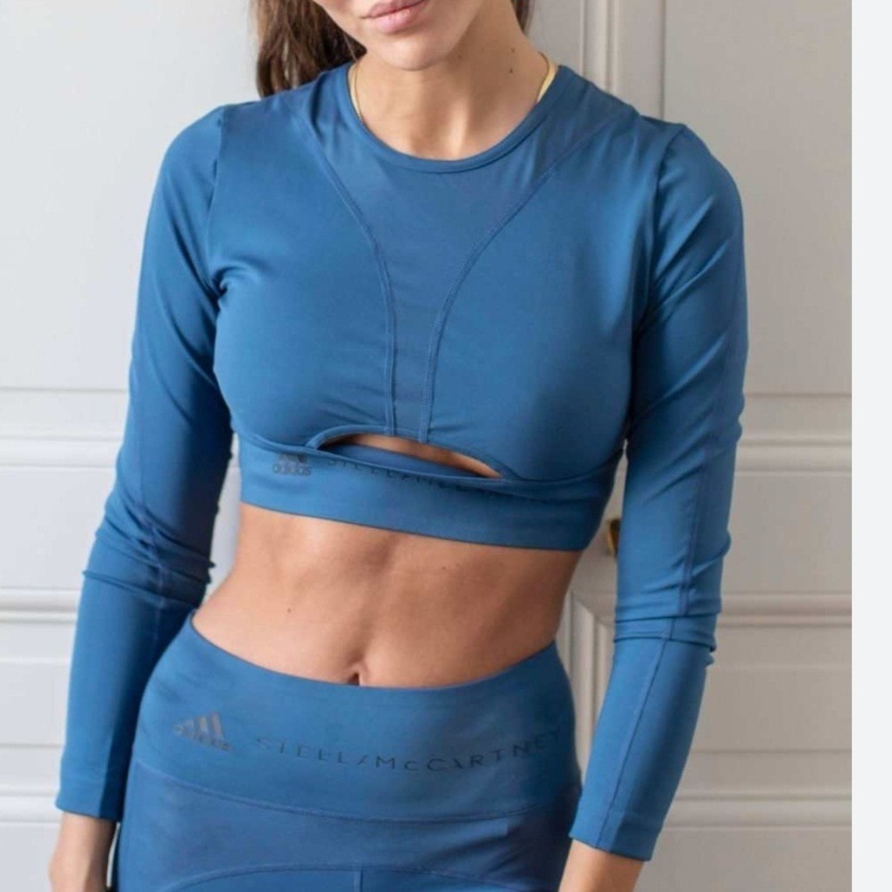 Adidas by Stella McCartney Blue‎ Long Sleeve Cutout Crop Top Open Back XS